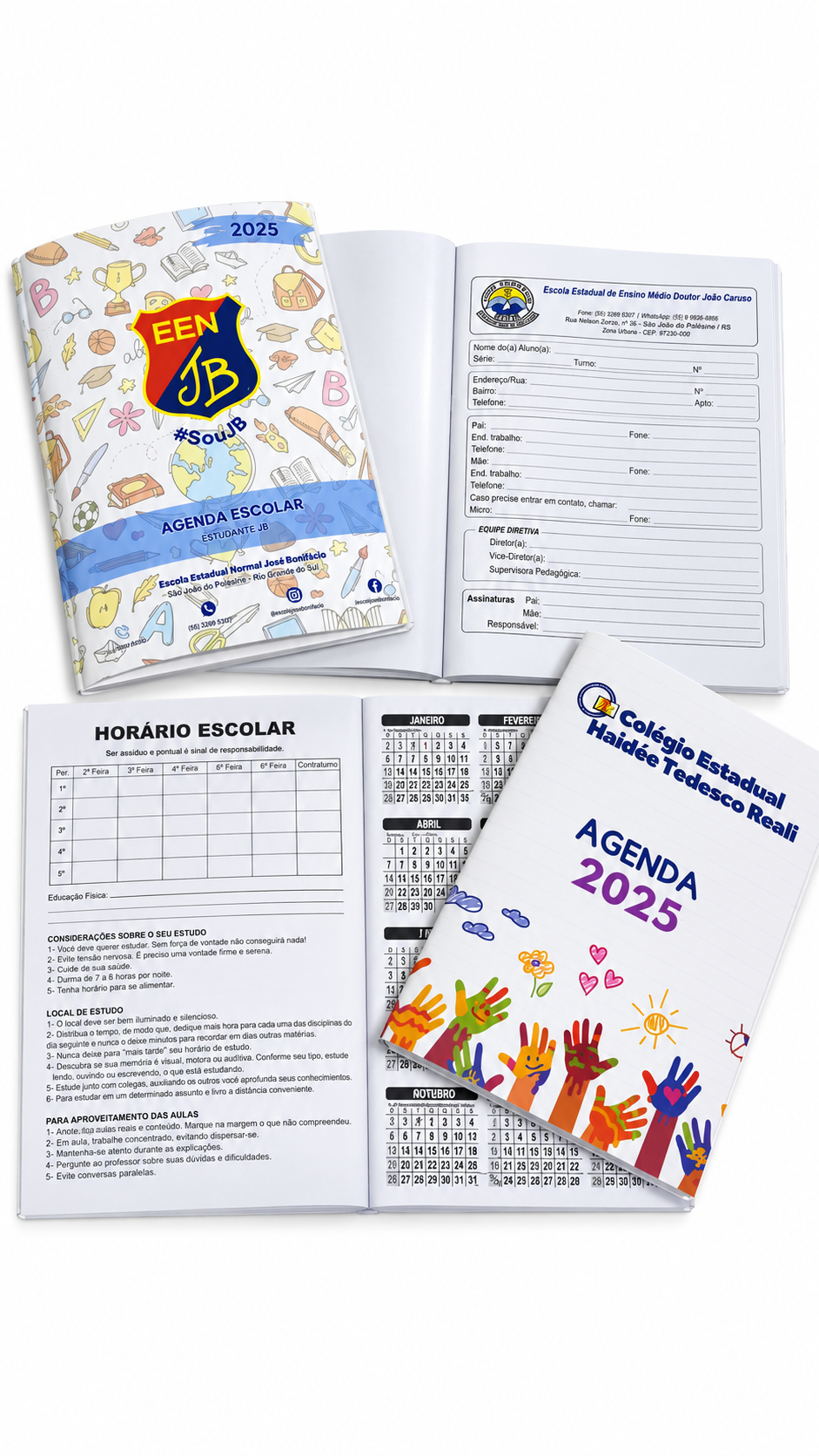 Conjunto de agendas escolares e páginas internas