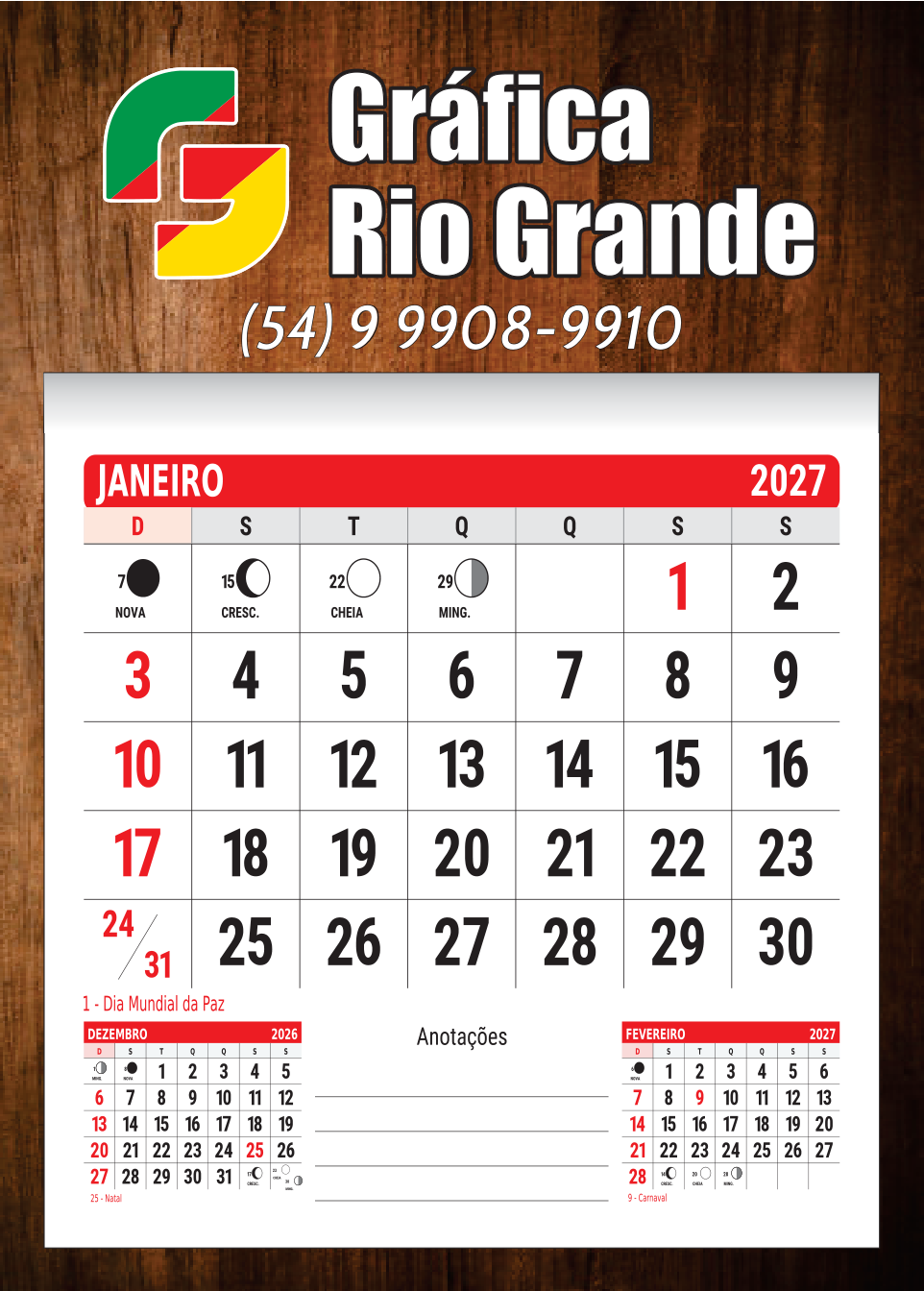 Calendário de Parede com Bloco