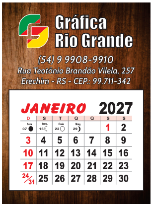 Calendário Imã de Geladeira