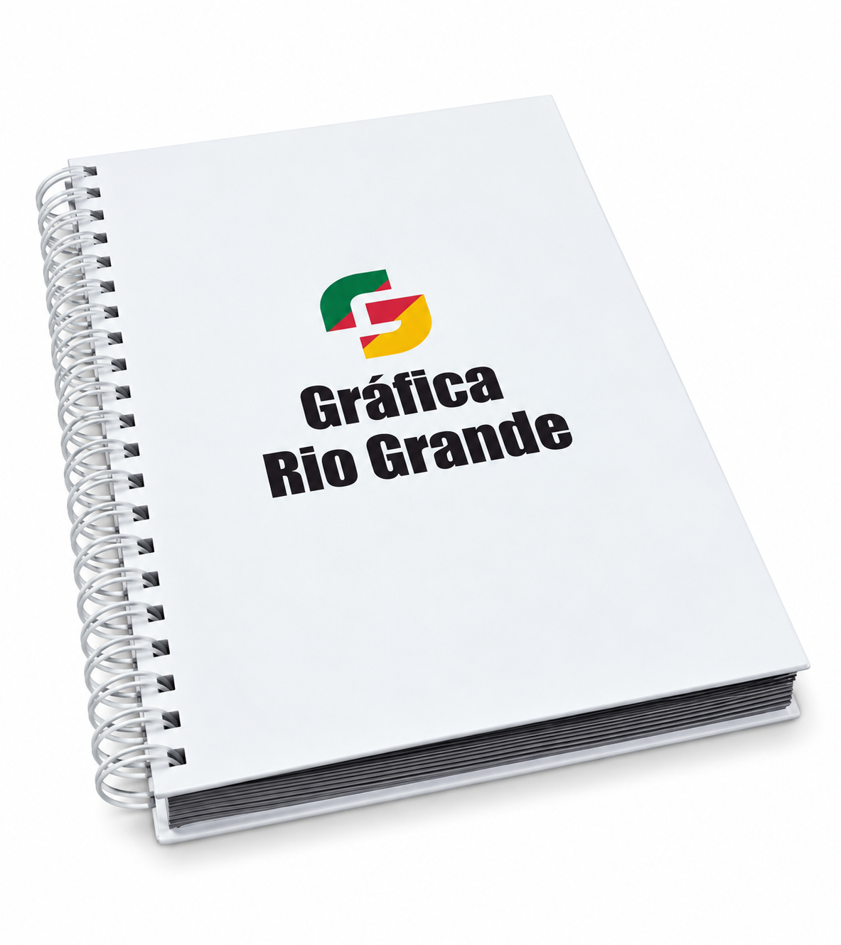 Caderno personalizado com espiral e logo da Gráfica Rio Grande