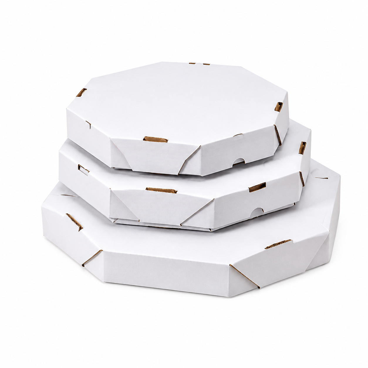 Três caixas de pizza brancas empilhadas